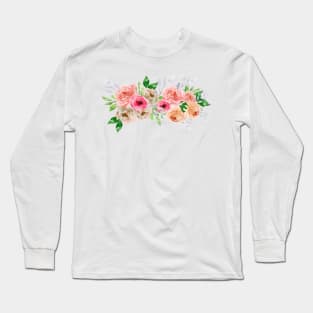 CLUSTER OF ROSES FLOWER BOUQUET WATERCOLOR ART Long Sleeve T-Shirt